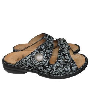 Finn Comfort Sansibar Black & White Floral Sandals Womens 42 EU Wide 10.5/11 US